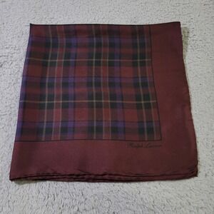 Ralph Lauren Purple Label Square Scarf Plaid Silk Red Burgundy